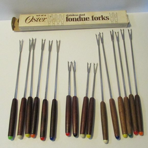 lot of vintage Oster Fondue forks 2 sizes color dot - Picture 3 of 5